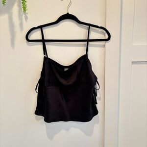 Wild Fable NWT Women's Black Satin Tank Top Square Neckline Side Ties Size M